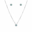 Conjunto Colar Pingente e Brincos Verde Água Prata 925