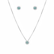 Conjunto Colar Pingente e Brincos Verde Água Prata 925