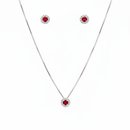 Conjunto Colar Pingente e Brincos Vermelho - Prata 925