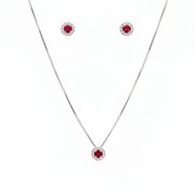 Conjunto Colar Pingente e Brincos Vermelho - Prata 925