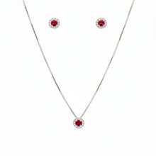 Conjunto Colar Pingente e Brincos Vermelho - Prata 925