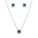 Corrente Pingente e Brincos Quadrados Verde Prata 925