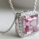Corrente Pingente e Brincos Quadrados Rosa Prata 925