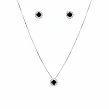 Conjunto Colar Pingente e Brincos Preto Prata 925