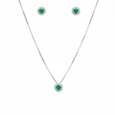 Conjunto Colar Pingente e Brincos Verdes  Prata 925
