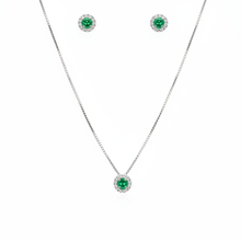 Conjunto Colar Pingente e Brincos Verdes  Prata 925