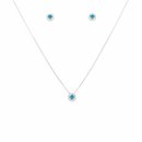 Conjunto Colar Pingente e Brincos Azul Bebê Prata 925