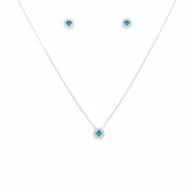 Conjunto Colar Pingente e Brincos Azul Bebê Prata 925