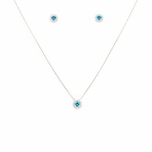 Conjunto Colar Pingente e Brincos Azul Bebê Prata 925