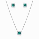 Corrente Pingente e Brincos Verde Tiffany Prata 925