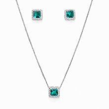 Corrente Pingente e Brincos Verde Tiffany Prata 925