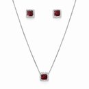 Corrente Pingente e Brinco Quadrado Vermelho Prata 925