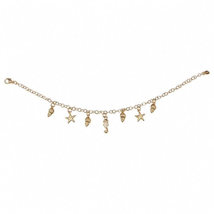 Pulseira Folheada Ouro Com Pingentes Do Mar