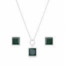 Conjunto Pedras Quadradas Verde Prata 925