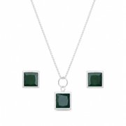 Conjunto Pedras Quadradas Verde Prata 925