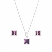 Conjunto Pedras Quadradas Rosa Prata 925