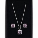 Conjunto Pedras Quadradas Rosa Prata 925