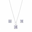 Conjunto Pedras Quadradas Branca Prata 925