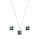 Conjunto Pedras Quadradas Azul Claro Prata 925