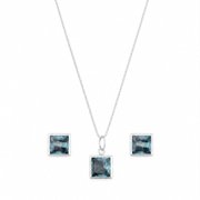 Conjunto Pedras Quadradas Azul Claro Prata 925