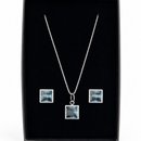 Conjunto Pedras Quadradas Azul Claro Prata 925