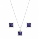 Conjunto Pedras Quadradas Roxo Prata 925