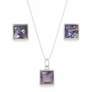 Conjunto Pedras Quadradas Roxo Claro Prata 925