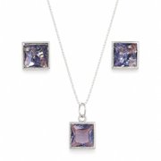Conjunto Pedras Quadradas Roxo Claro Prata 925