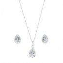 Conjunto Ponto De Luz Gota Pedra Branca Prata 925