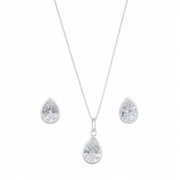 Conjunto Ponto De Luz Gota Pedra Branca Prata 925