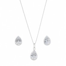 Conjunto Ponto De Luz Gota Pedra Branca Prata 925