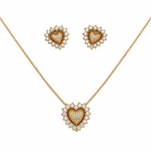 Conjunto Coração Pedras Zircônia Folheado 18k