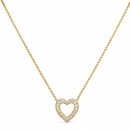 Conjunto Corrente Brincos Coração Pedras Folheado 18k