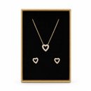 Conjunto Corrente Brincos Coração Pedras Folheado 18k