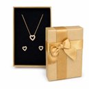Conjunto Corrente Brincos Coração Pedras Folheado 18k
