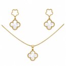 Conjunto Corrente Brincos Madrepérola Folheado Ouro 18