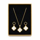 Conjunto Corrente Brincos Madrepérola Folheado Ouro 18