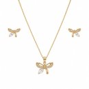 Conjunto Corrente e Brincos Laço Zircônia Folheado 18k