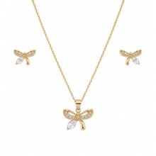Conjunto Corrente e Brincos Laço Zircônia Folheado 18k