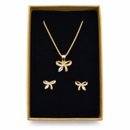 Conjunto Corrente e Brincos Laço Zircônia Folheado 18k
