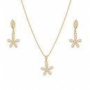 Conjunto Corrente Brincos Flor Zircônias Folheado 18k