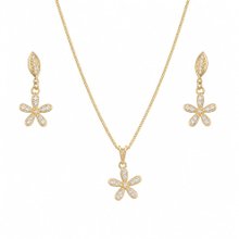 Conjunto Corrente Brincos Flor Zircônias Folheado 18k