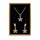 Conjunto Corrente Brincos Flor Zircônias Folheado 18k