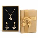 Conjunto Corrente Brincos Flor Zircônias Folheado 18k