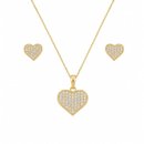 Conjunto Corrente Brinco Coração Zircônia Folheado 18k