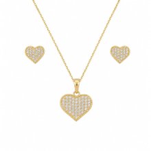 Conjunto Corrente Brinco Coração Zircônia Folheado 18k