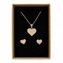 Conjunto Corrente Brinco Coração Zircônia Folheado 18k