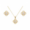 Conjunto Corrente Brincos Trevo Zircônias Folheado 18k