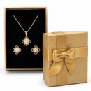 Conjunto Corrente Brincos Trevo Zircônias Folheado 18k
