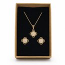 Conjunto Corrente Brincos Trevo Zircônias Folheado 18k